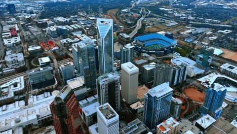 distancing from skyscrapers and high-rise buildings in the downtown of metropolis. view of charlotte, north carolina, usa from top