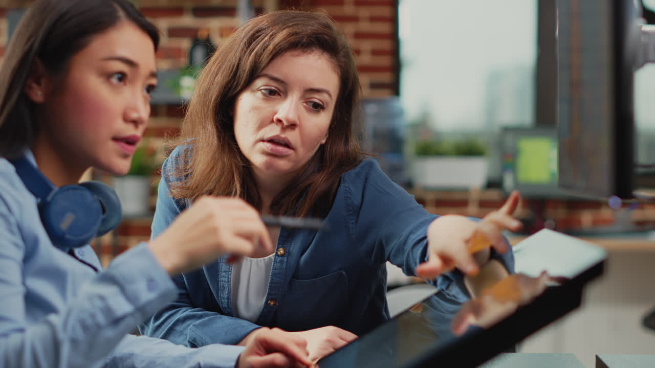 Diverse editors with artistic skills retouching images