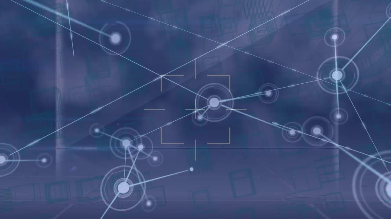 animación de la red de conexiones sobre el paisaje urbano digital sobre fondo blanco