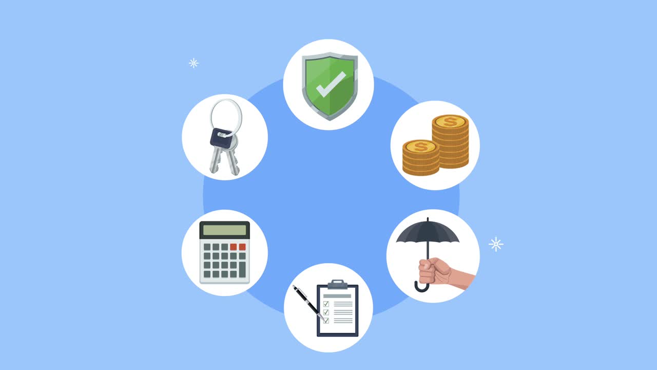 insurance service animation with icons around