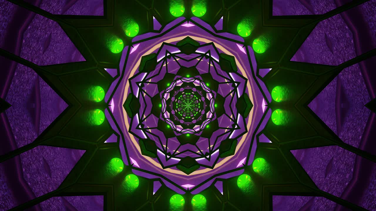 Motivi caleidoscopici colorati ruotano e si fondono tra loro, creando uno spettacolo ipnotico. Questo loop continuo è ideale per migliorare le esperienze visive in diverse impostazioni.