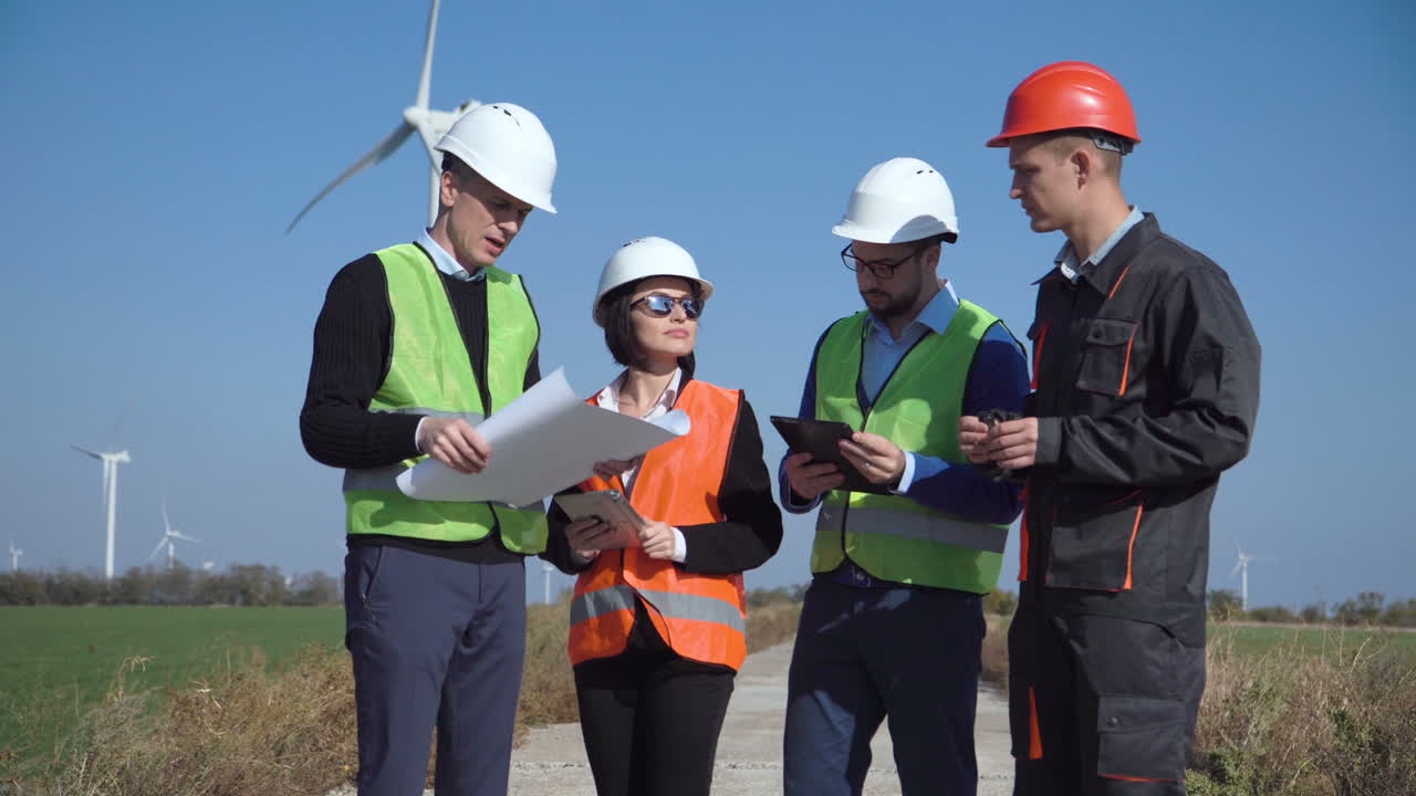 Wind Turbine Engineers Discussing Plans