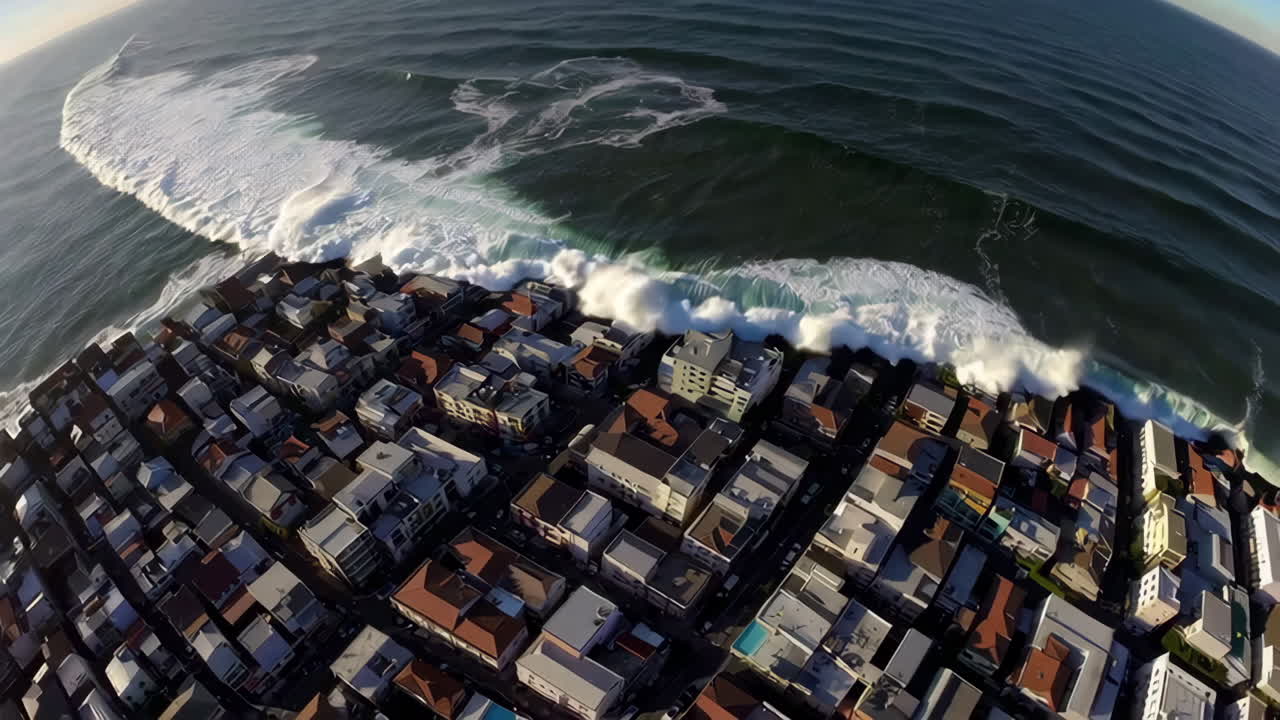 ciudad costera que se enfrenta a fuertes olas
