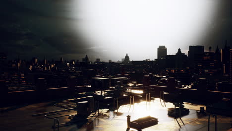 cityscape at sunset with storm clouds