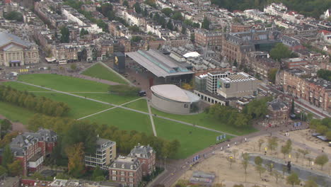 aerial zoom-in shot of the van gogh museum in amsterdam, netherlands