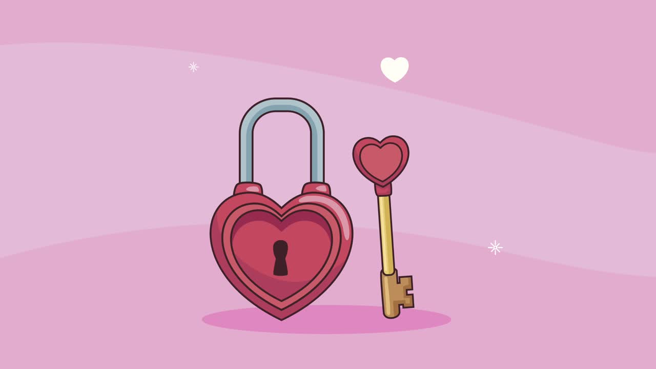 love heart padlock and key animation