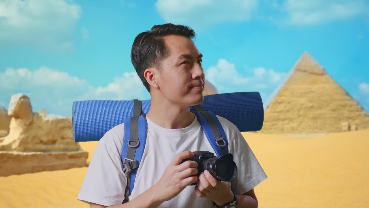 Man Taking Pictures of Pyramids in Egypt