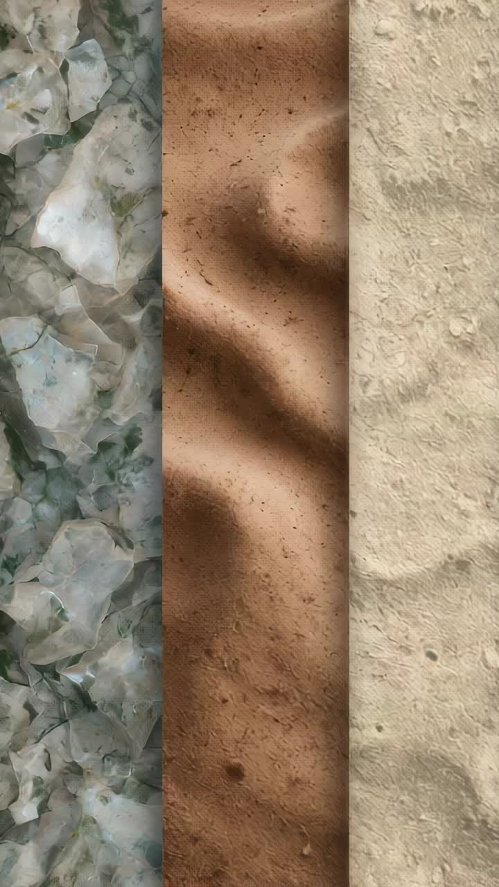 Vertical video: Playing center sand warming orange showing color in triptych, glass left tan right