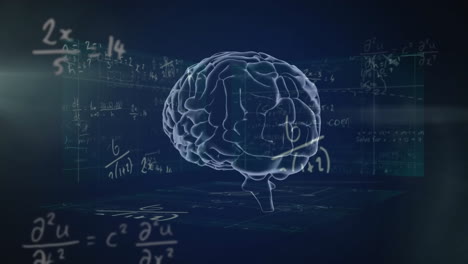 animation of mathematical equations over spinning brain