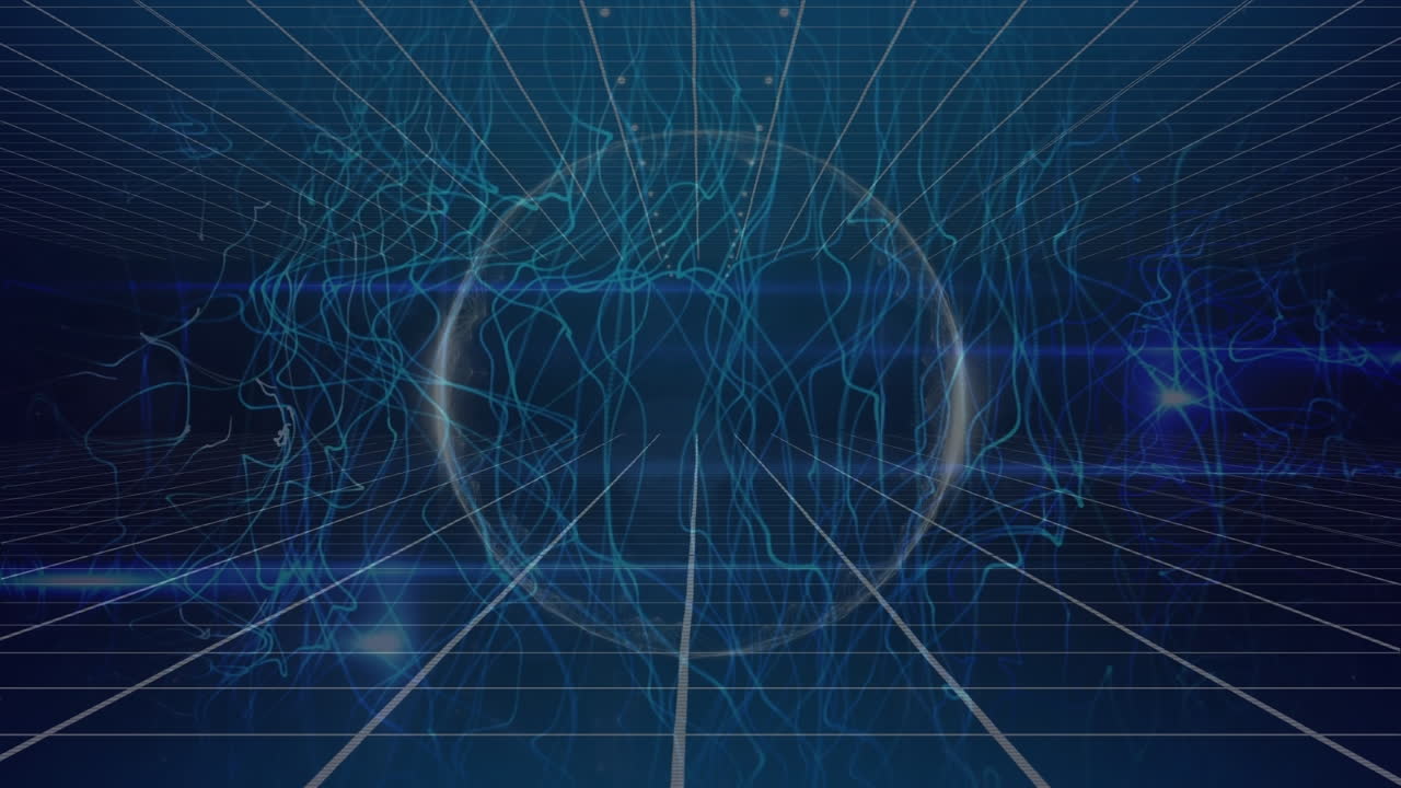 검은 바탕에 있는 원 위에 있는 빛의 흔적의 애니메이션