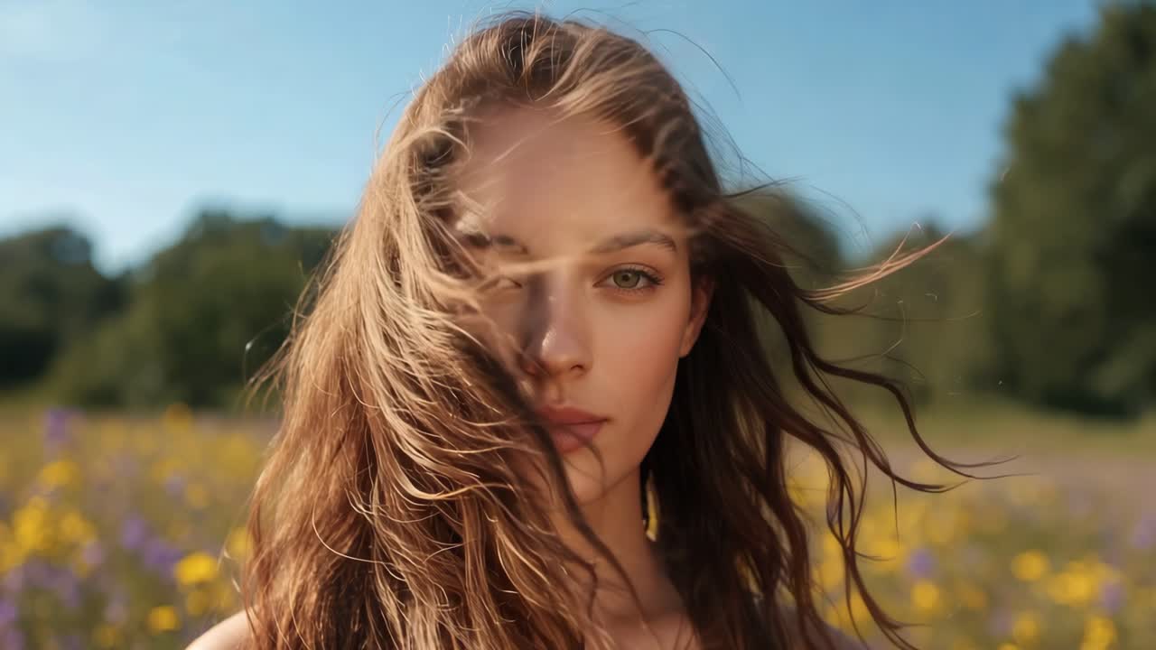 Portrait of a Beautiful Woman in a Field