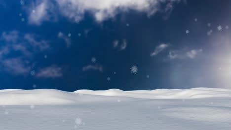 Animation-of-snow-falling-over-winter-landscape-and-sky