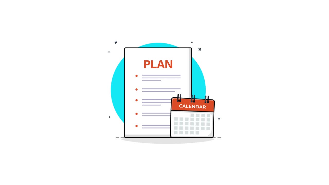 Illustration animée d'un document de planification et d'un calendrier