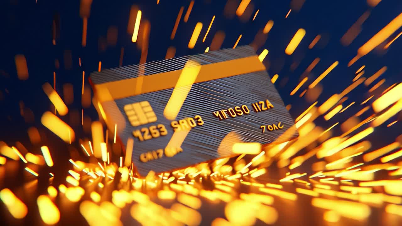 Dynamic Imagery of a Credit Card Surrounded by Sparkling Light Trails, Showcasing the Elegance and Technology of Modern Payments and Digital Transactions in Action