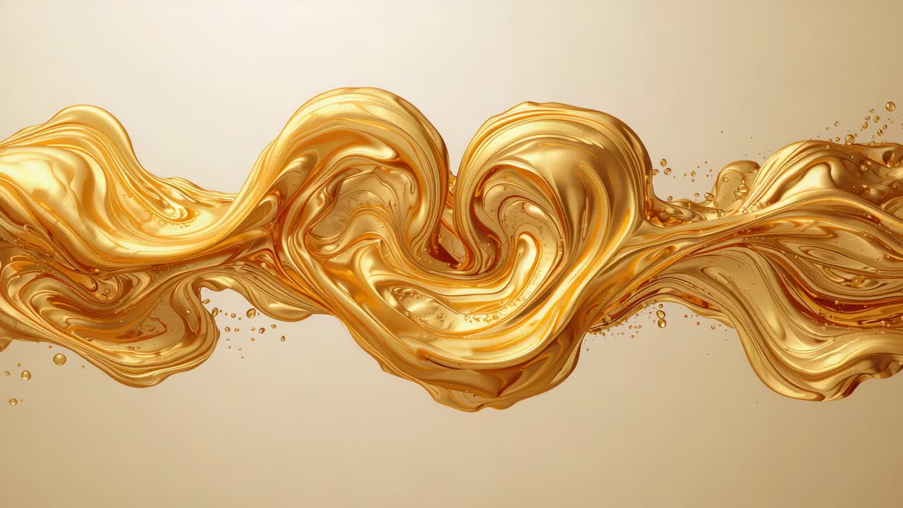 Flowing golden liquid ribbon moving right after shift on set, shedding ...