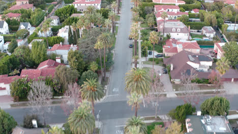 aerial top down view on city street in wealthy neighborhood area