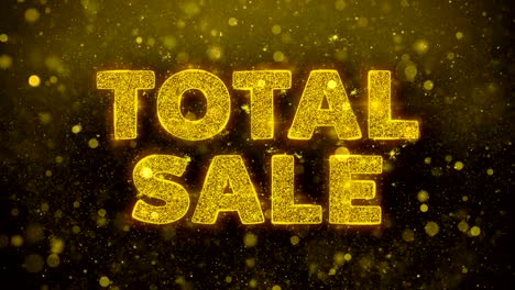 texto de venta total en la animación de partículas de brillo dorado.
