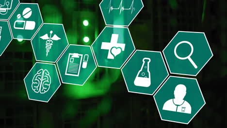 animation of medical icons and data processing over computer servers