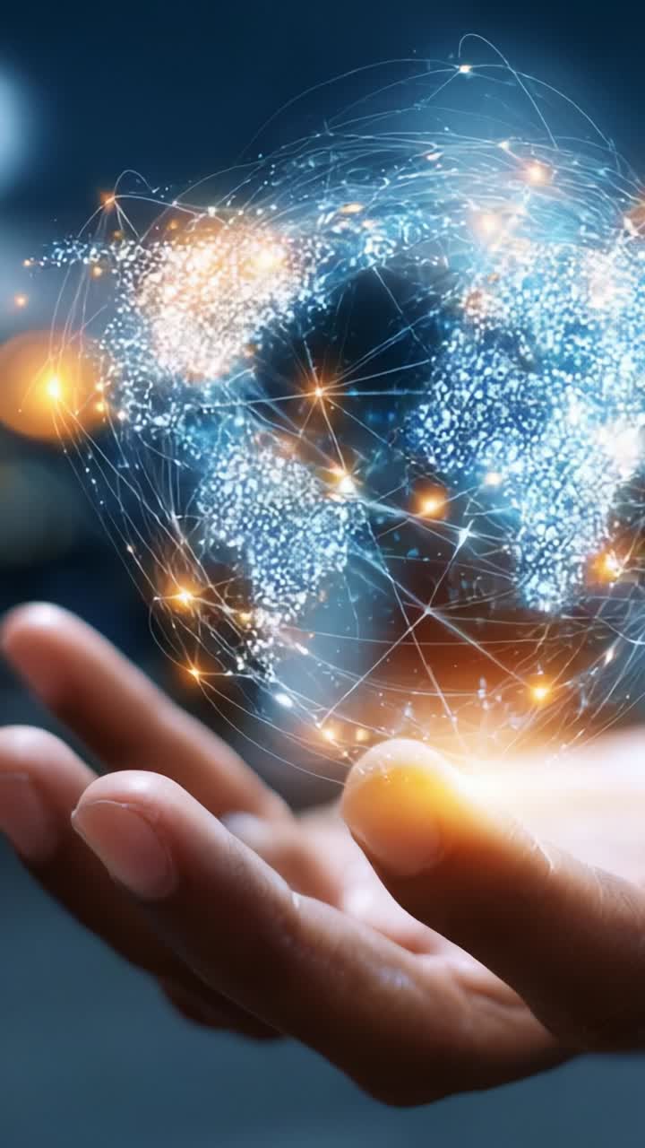 A Hand Holding a Glowing Networked Globe Representing Global Connectivity, Technology, and Innovation in a Digital World