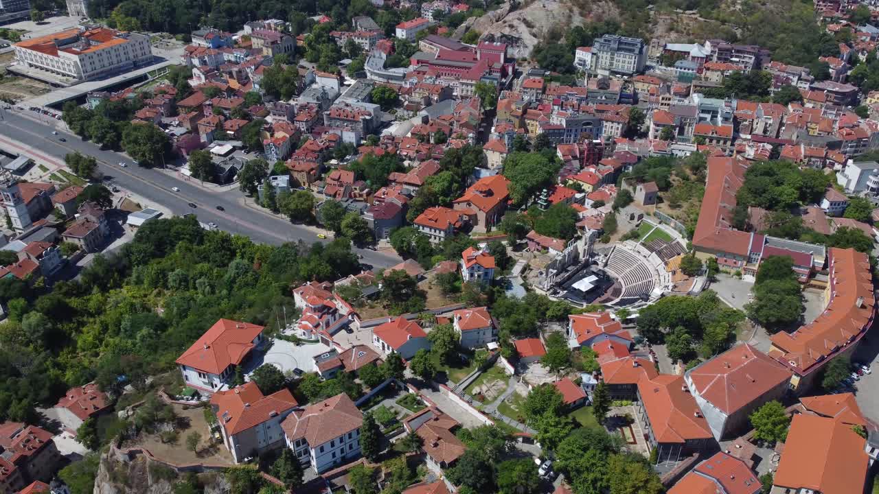 Aerial view of impressive Ancient Theatre of Philippopolis on a summer's morning in Plovdiv, Bulgaria