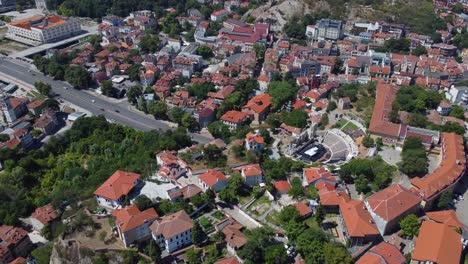 aerial view of impressive ancient theatre of philippopolis on a summer's morning in plovdiv, bulgaria