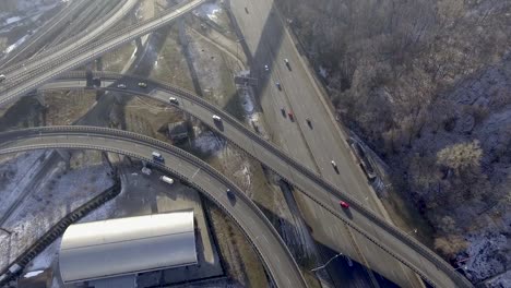 4k footage road transport interchange near the winter forest