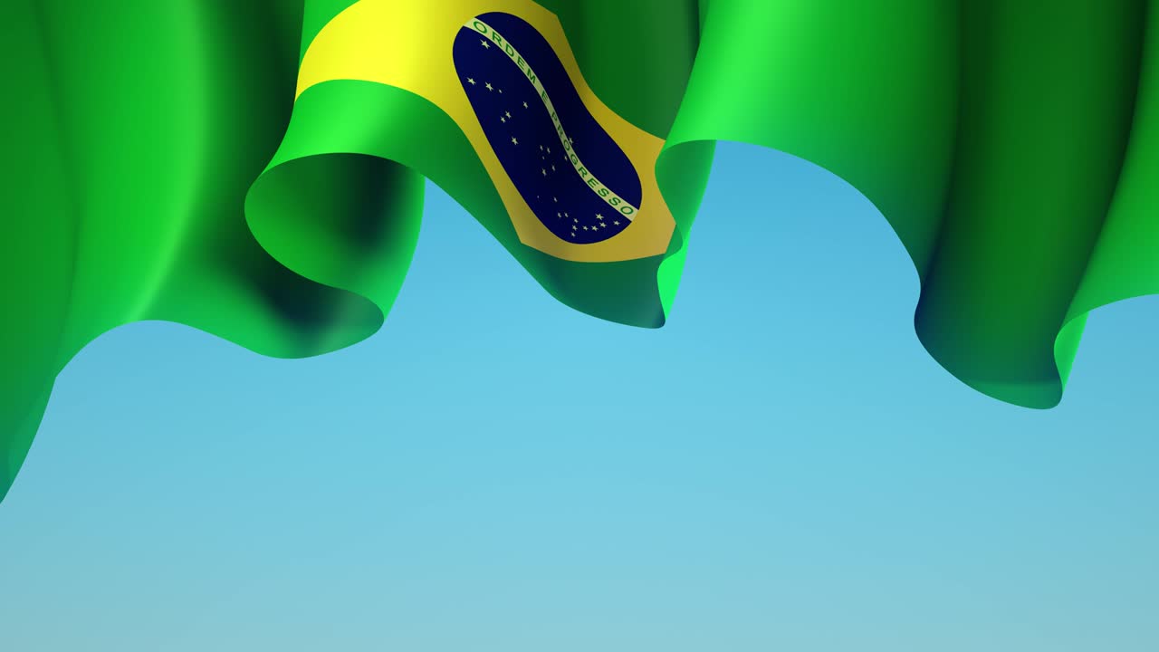 bandera brasileña ondeando en el cielo azul para el diseño de la bandera. fondo animado - bandera nacional de brasil ondeando. diseño patriótico festivo. vacaciones brasileñas. bucle sin costuras