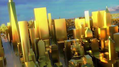 Ciudad-Dorado-Oro-Nueva-York-Nyc-Estados-Unidos-Rascacielos-Brillante-Paso-Elevado-4k