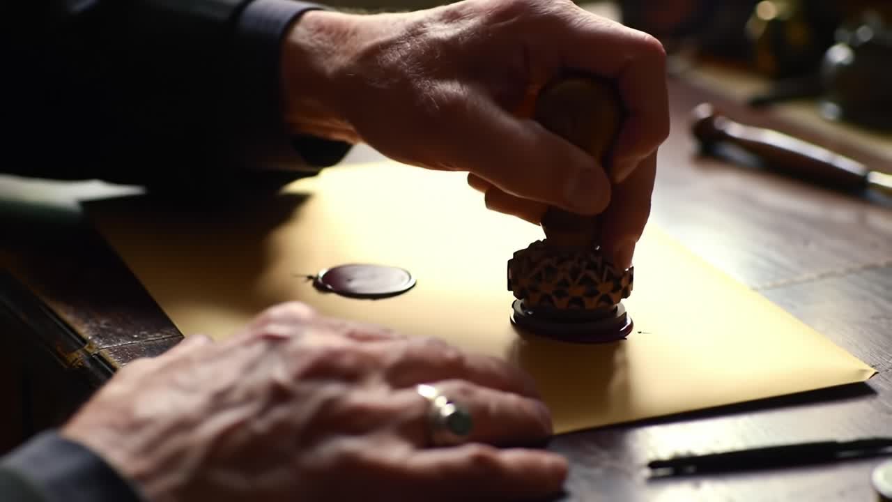 Crafting Tradition: The Art of Wax Sealing on a Letter with a Detailed Stamp, Evoking Nostalgia and the Significance of Handwritten Communication