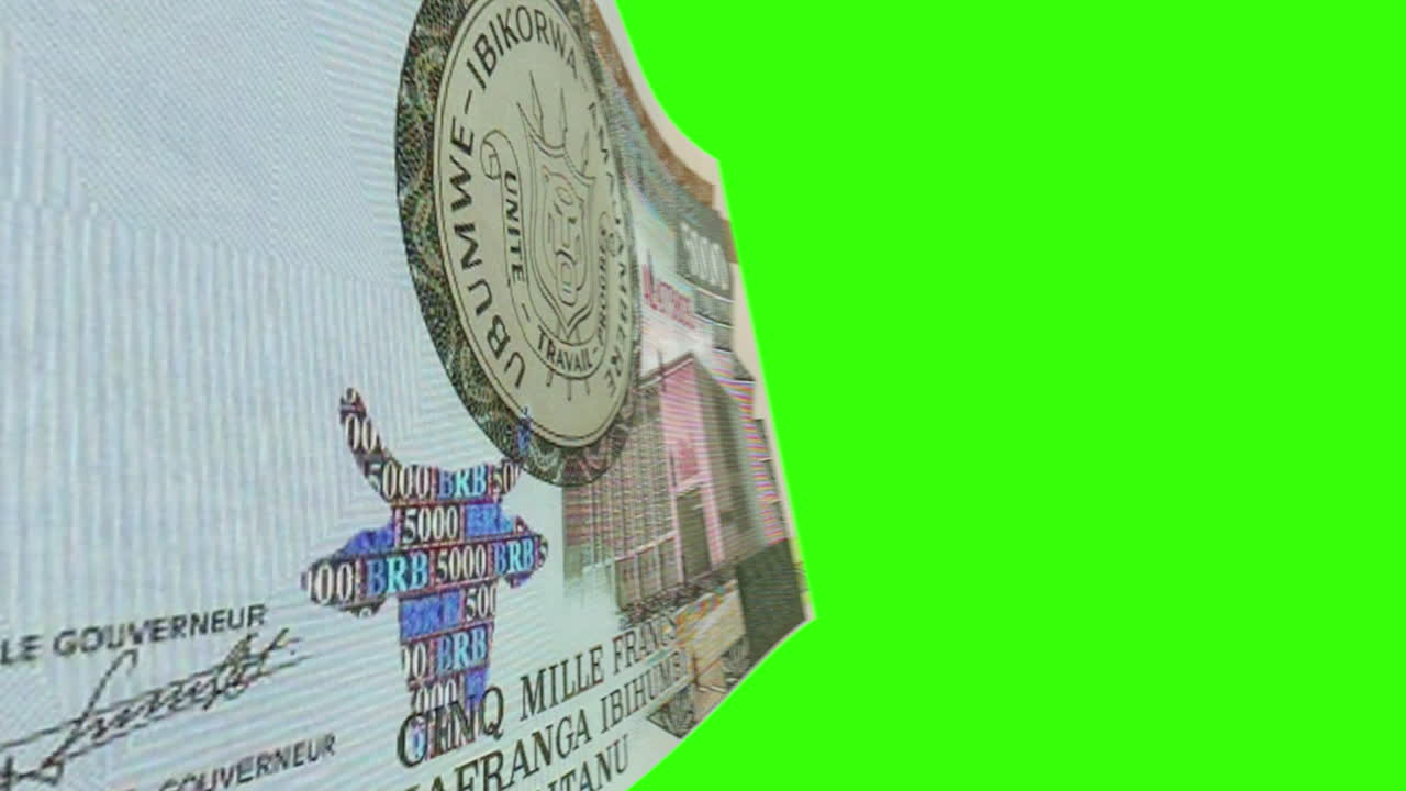 Burundian 5000 Franc Banknote on Green Screen