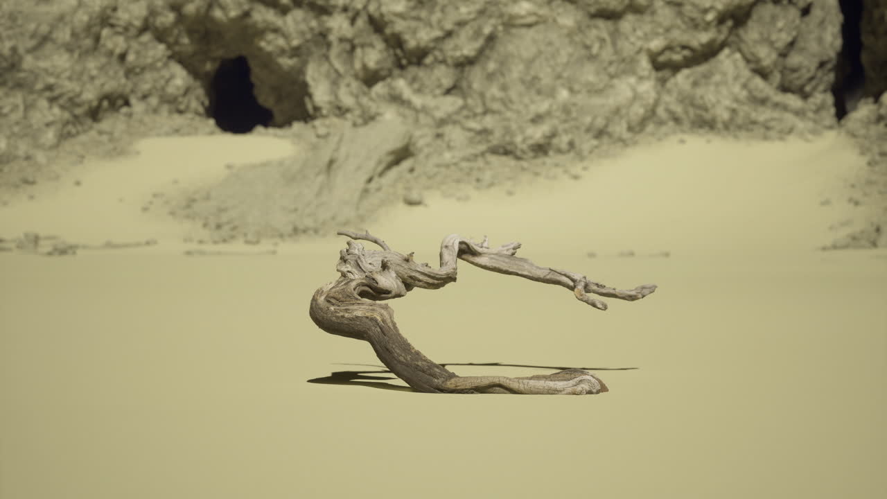 Unique sculpture like driftwood formation on a sandy beach landscape