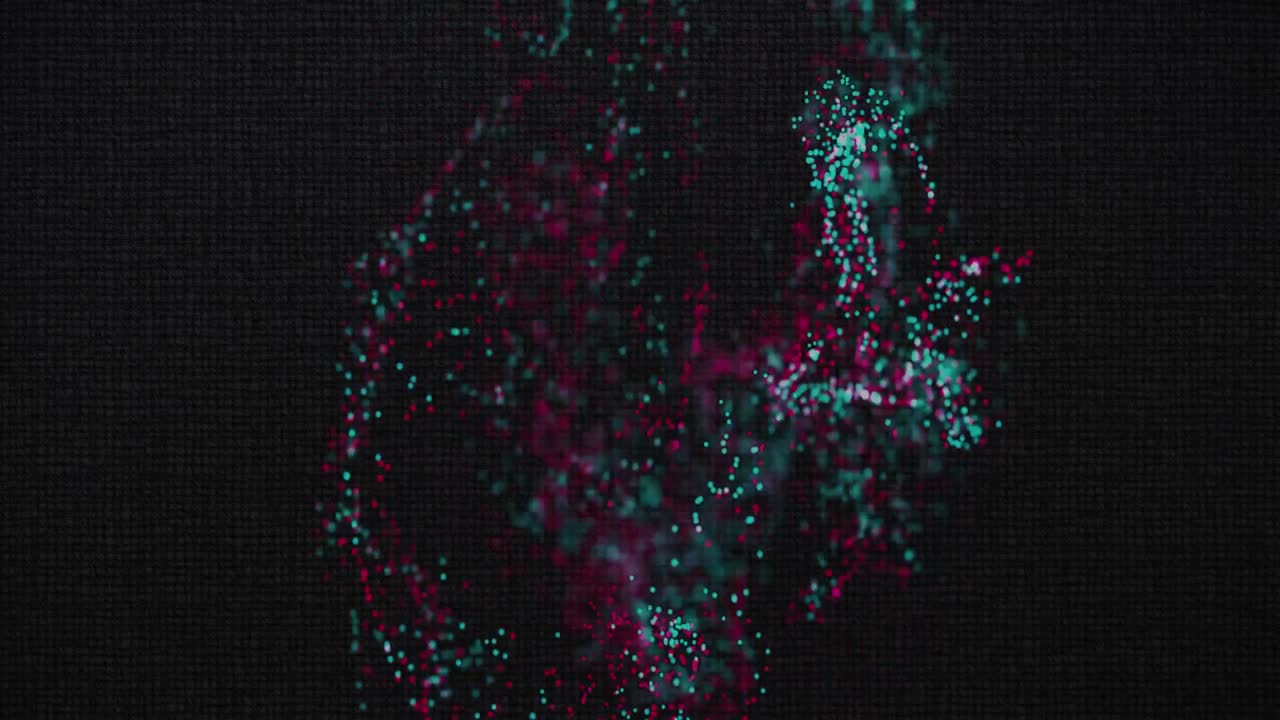 Animation of glowing particles moving on black background
