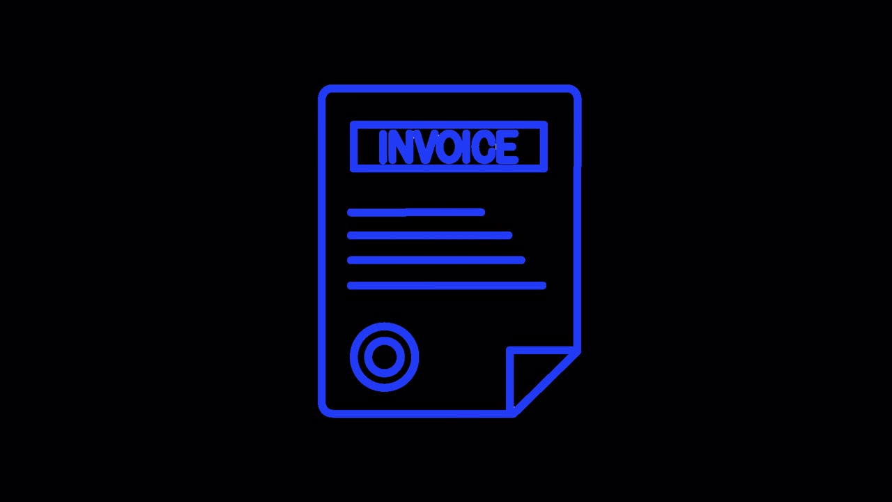 Animated Blue Neon Outline of an Invoice Document