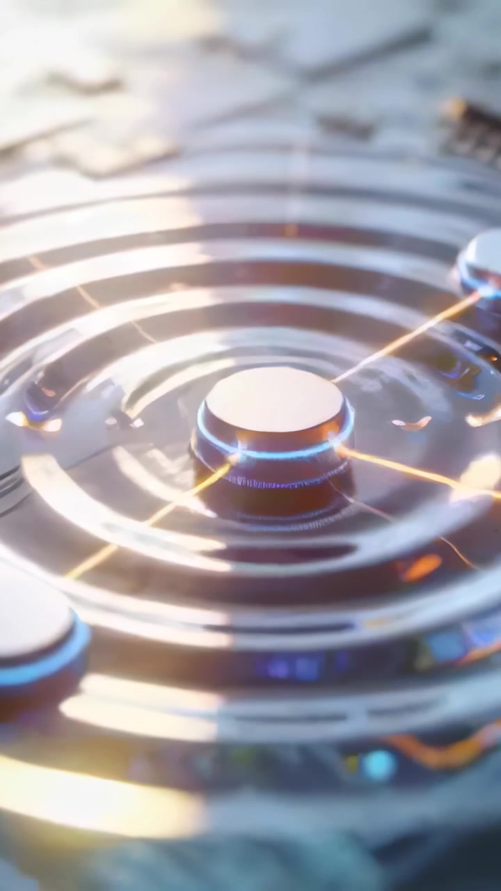 Vertical video: Receiving yellow beam, central metallic node pulsing to energize traces