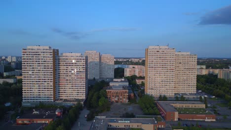 lovely aerial top view flight prefabricated housing complex, panel system building berlin marzahn germany europe summer 23