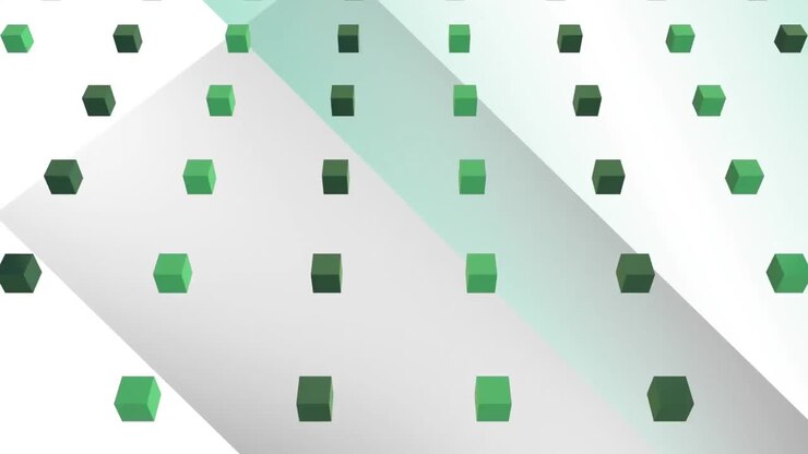 Animation of wow text over squares moving on white background