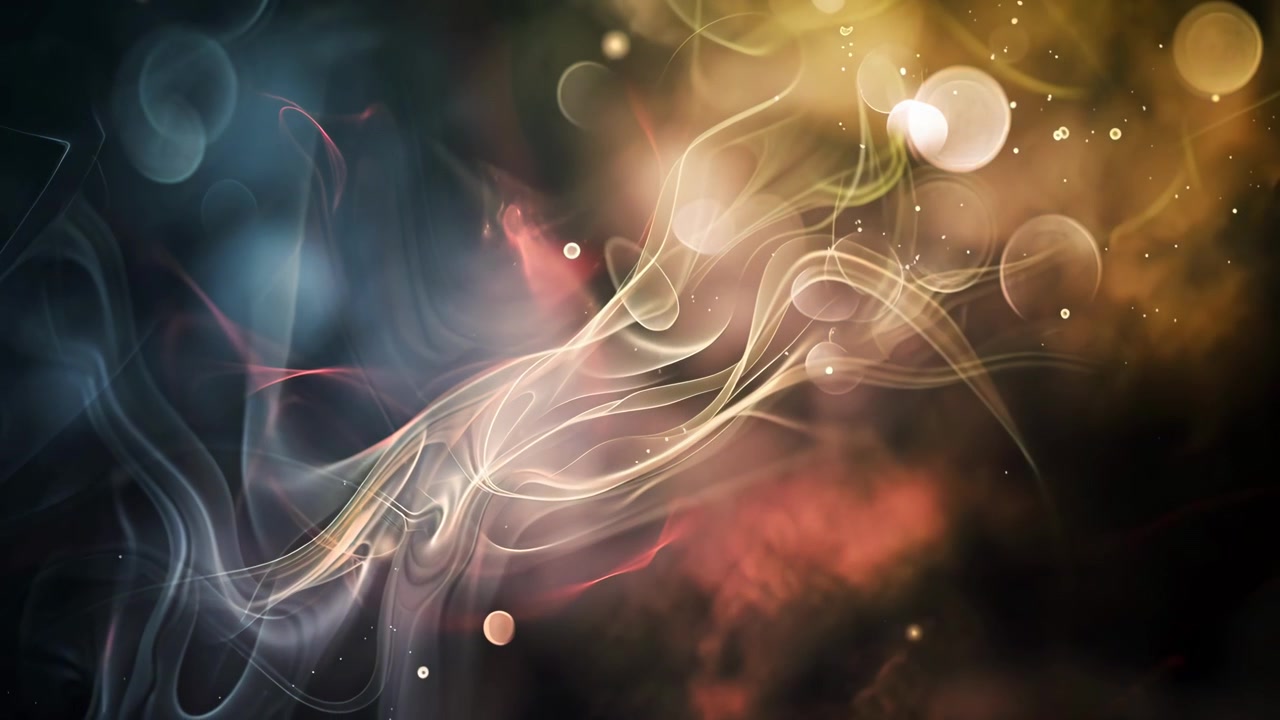 Abstract Background with Flowing Light Trails and Bokeh Particles