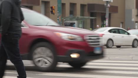 Pedestrians-walking-and-waiting-at-intersection