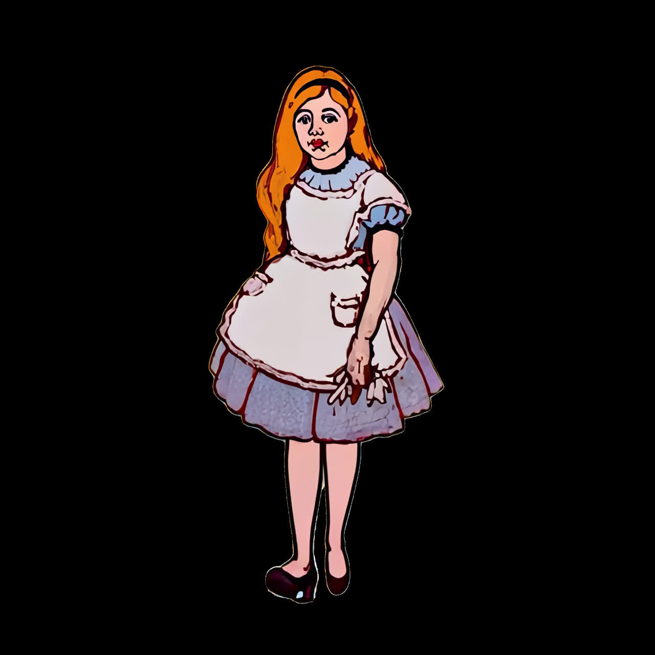 Illustrazione vintage animata di ragazza, risorsa isolata, video 4K trasparente, canale alfa, ProRes.