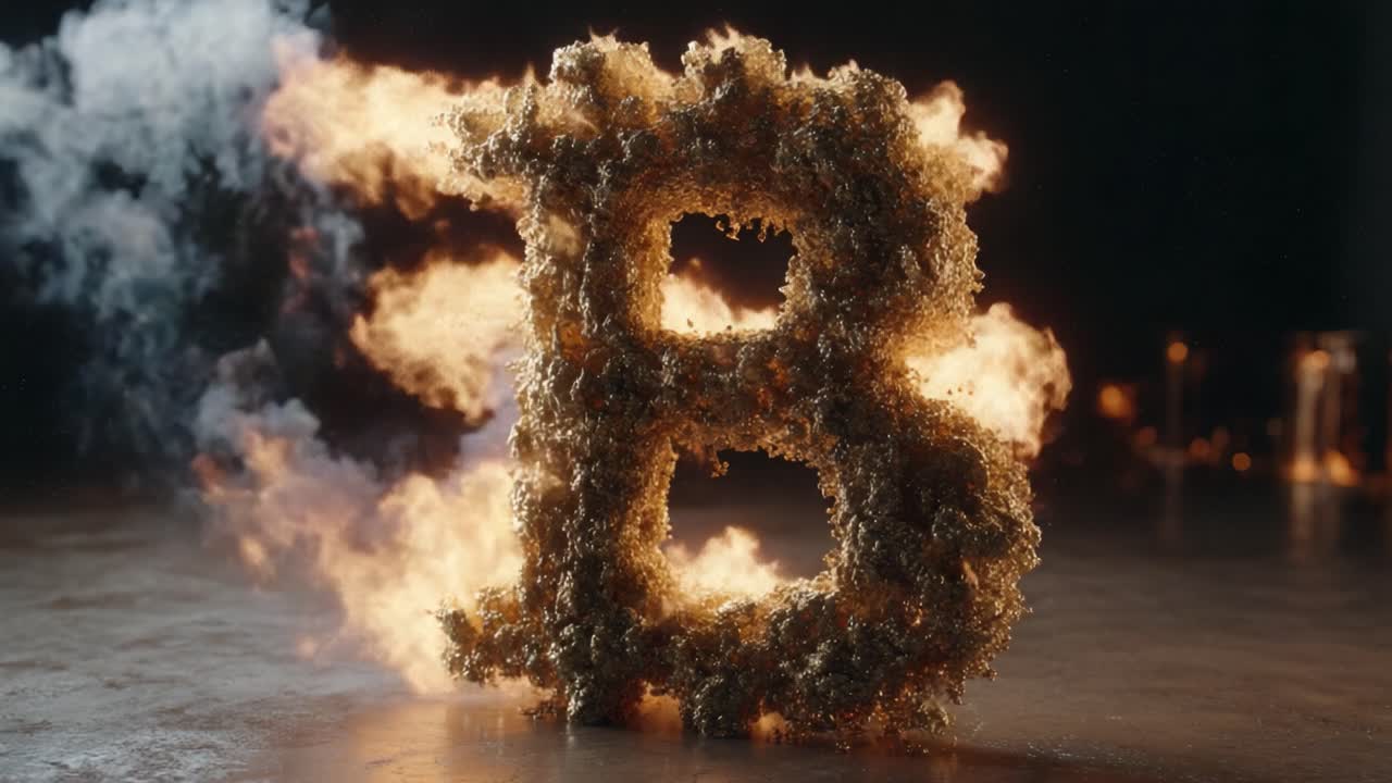 A Dynamic Representation of the Letter B Made from Burning Material, Capturing the Essence of Fire and Transformation in Two Frames of a Video