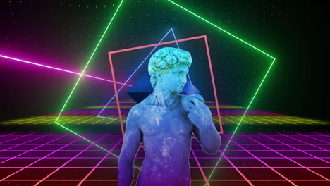 animación de la escultura con interferencia sobre formas coloridas sobre fondo negro