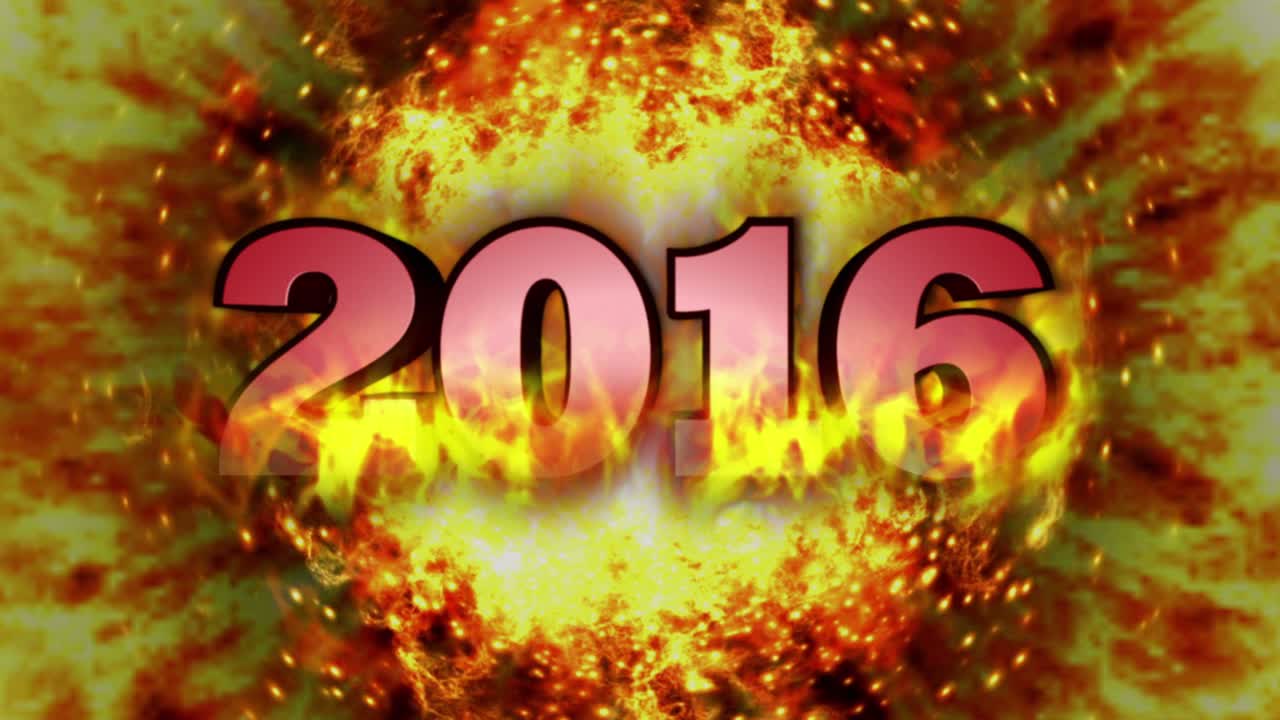 2016 fuegos texto y explosión de llamas, con canal alfa, bucle, 4k