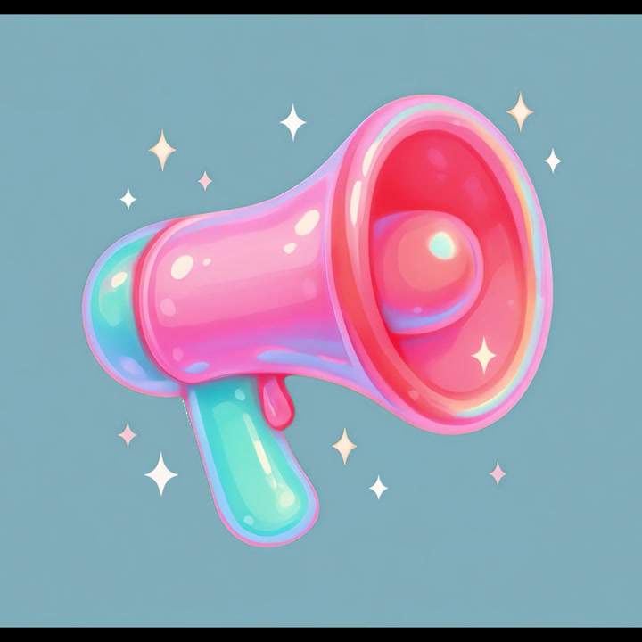 Illustrazione animata di un megafono rosa e blu
