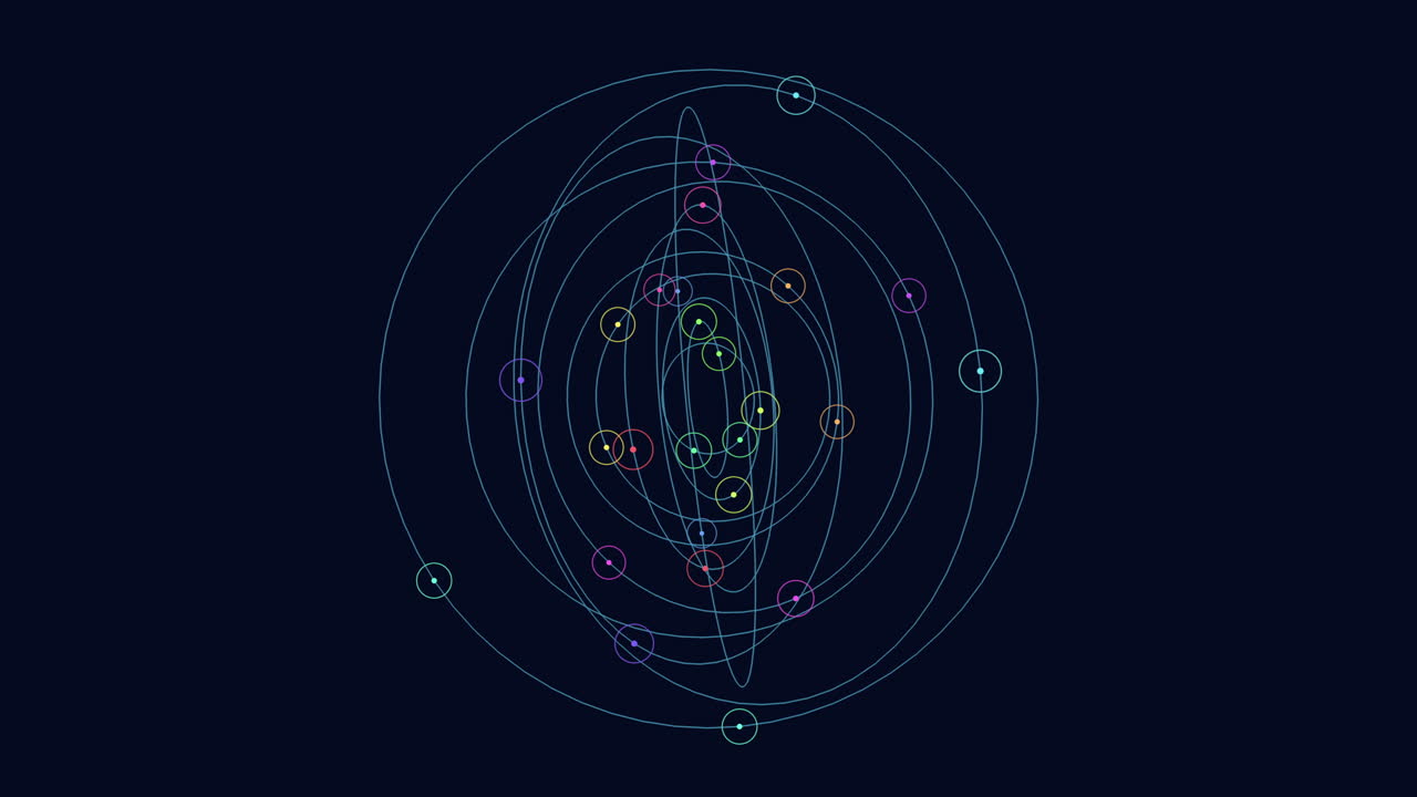 esfera psicodélica con puntos de neón y círculos en el espacio oscuro