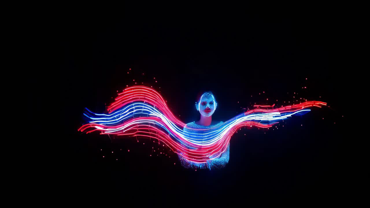 mujer brillante en pintura de luz