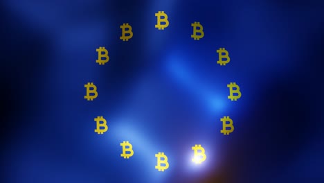 animación de fondo de la regulación de bitcoin de la bandera de la ue con el símbolo de bitcoin reemplazando estrellas