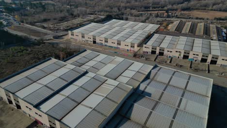 Aerial-view-of-Abandoned-Industrial-warehouses-complex-near-Abrera,-Barcelona