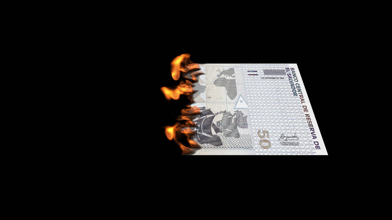Burning Salvadoran 50 Colon Banknote