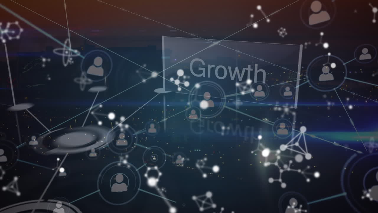 비즈니스 텍스트와 사람들과의 연결 네트워크 아이콘의 애니메이션