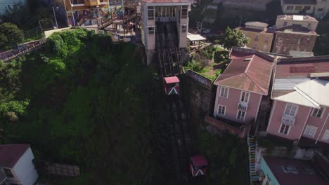 vista aérea sobre el ascensor reina victoria funicular de ladera moviéndose arriba y abajo de la ladera